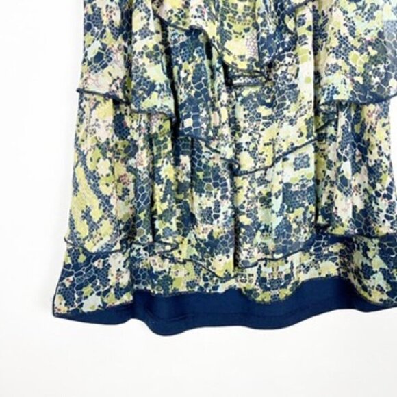 Eyeshadow Tank Top Women's Size M Blue Green Floral Print Ruffle Tiered Camisole - Picture 3 of 11
